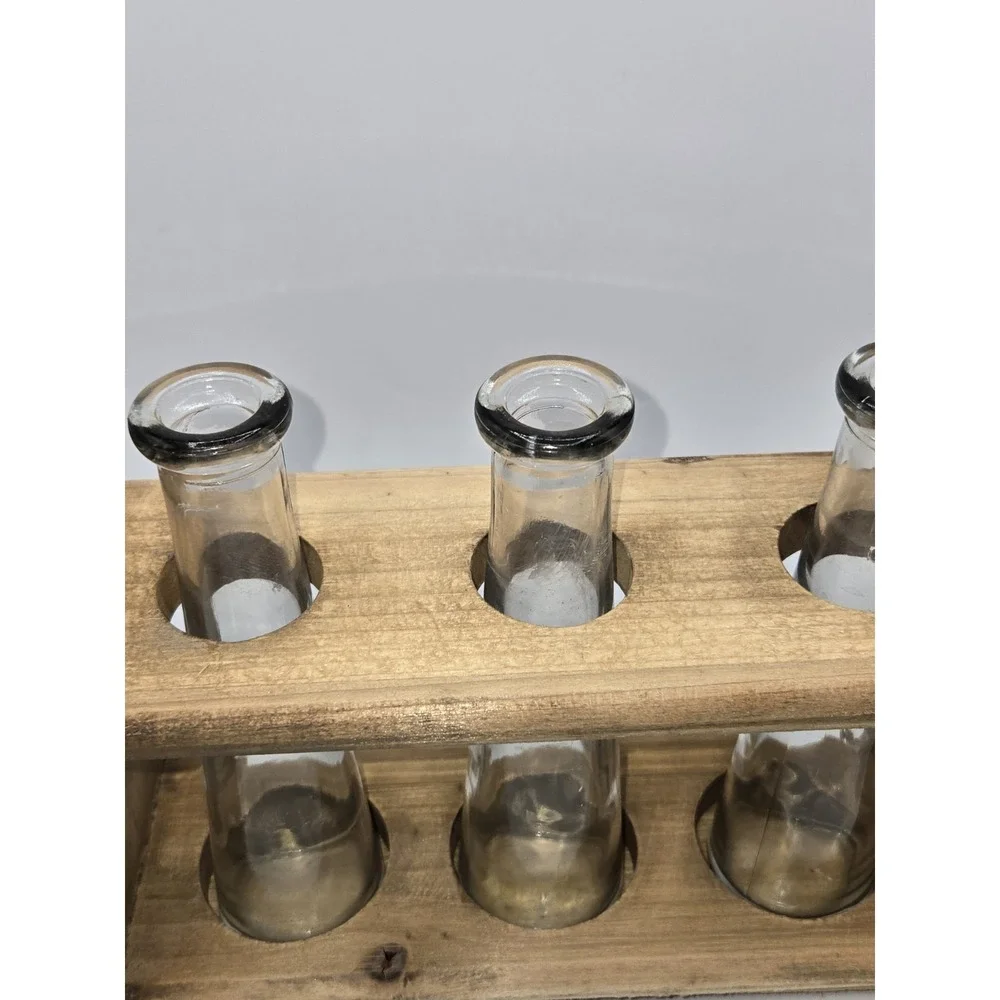 Rustic Wooden 3 Tube Propagation Station with Fixed Glass Bottles